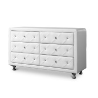 Baxton Studio BBT2030-Dresser-White Luminescence White Faux Leather Upholstered Dresser